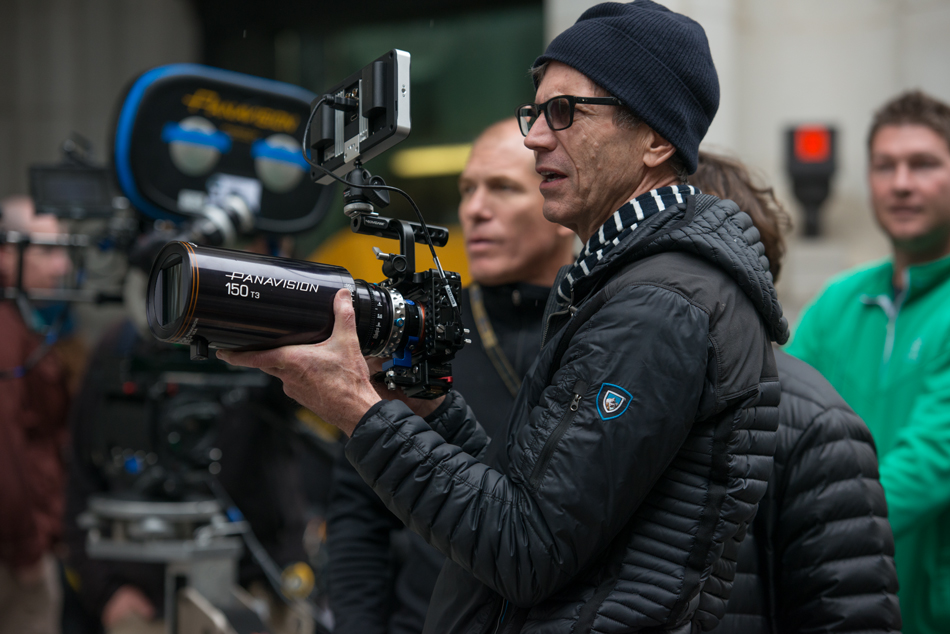 Cinematographer Bill Pope, ASC on the set of Baby Driver with Panavision T Series Anamorphic lens