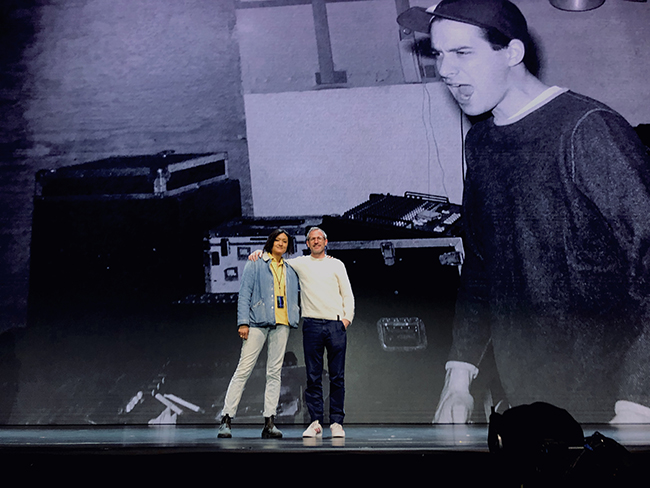 woman and man on stage